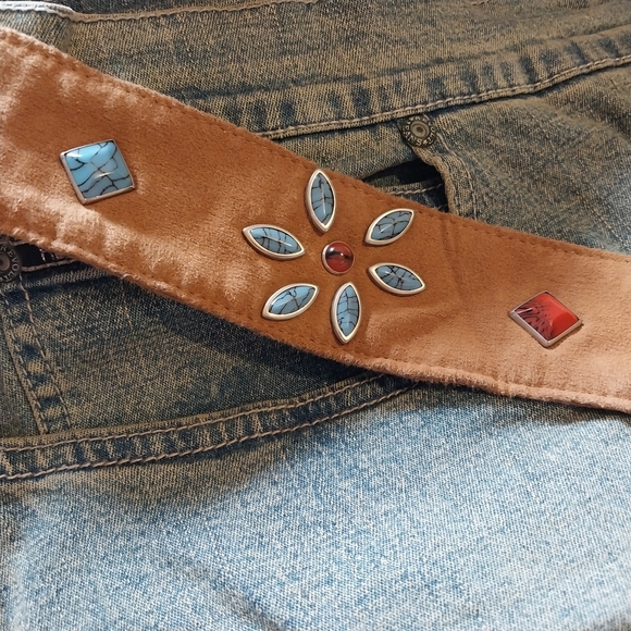 VTG Y2K Revolt Jeans Size 18 Boho Blue Jeans Skirt Beaded Attached Belt Western - Picture 6 of 12